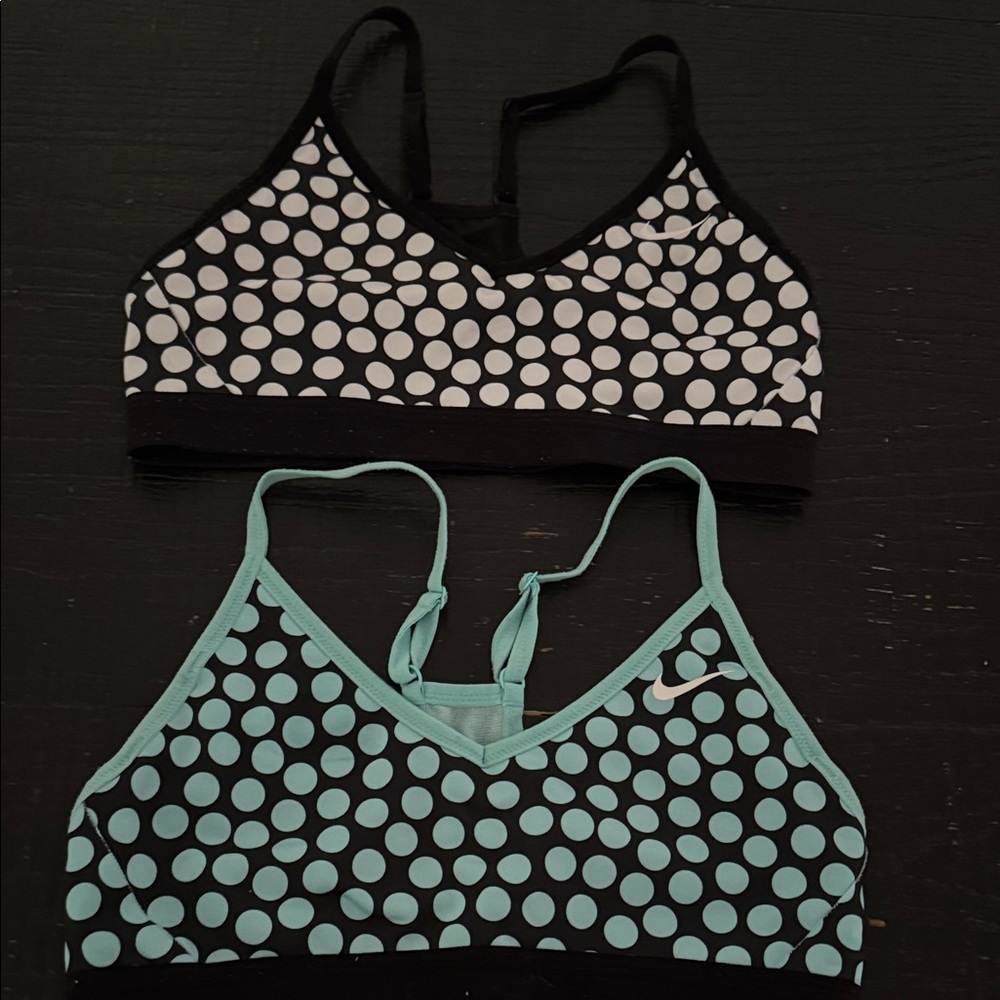 2- Nike Sports bra- Polka Dot Women's size M Black & Blue